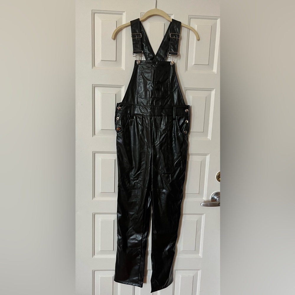 Black Vegan Leather Overalls Medium